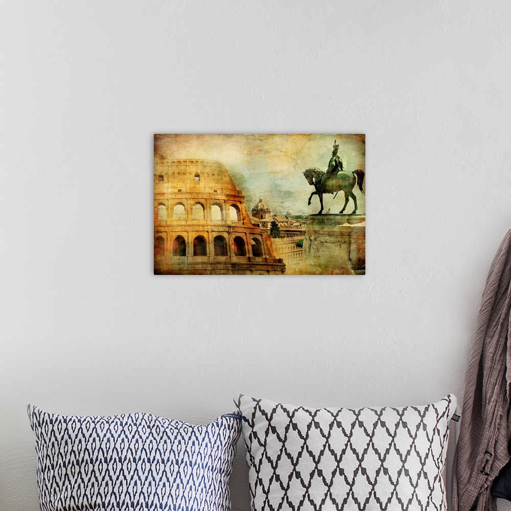 A bohemian room featuring great Rome - artwork in painting style