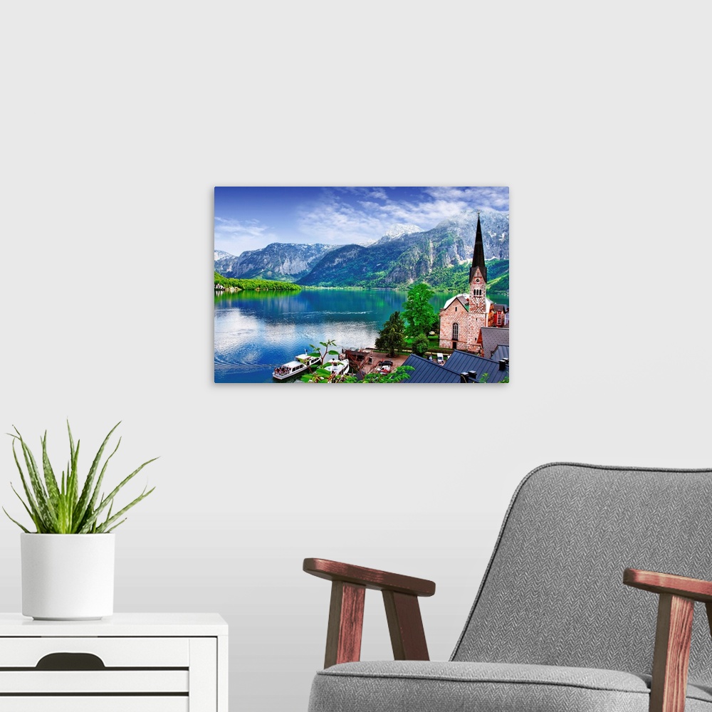 A modern room featuring Hallstatt - beauty of Alps. Austria