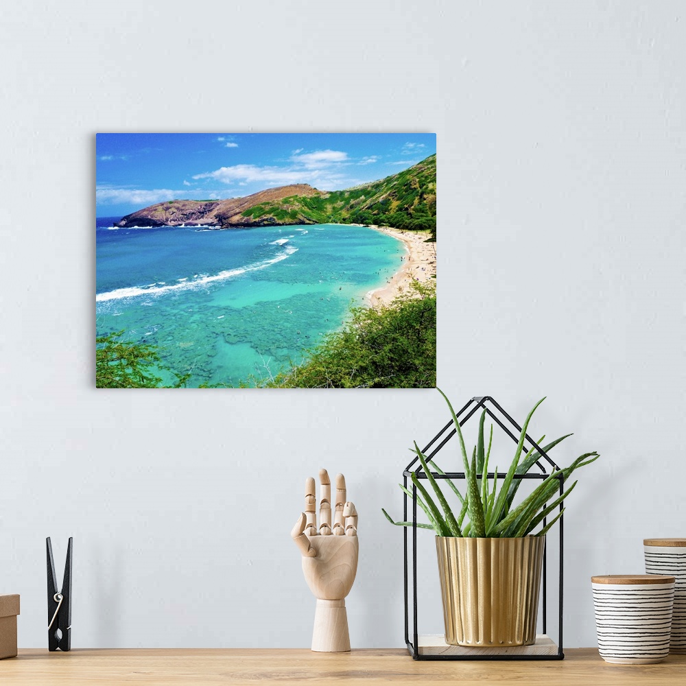 A bohemian room featuring Hanauma Bay, the Best Place for Snorkeling in Oahu, Hawaii.