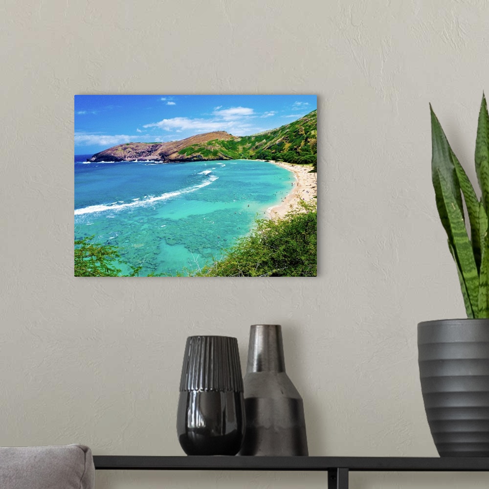 A modern room featuring Hanauma Bay, the Best Place for Snorkeling in Oahu, Hawaii.