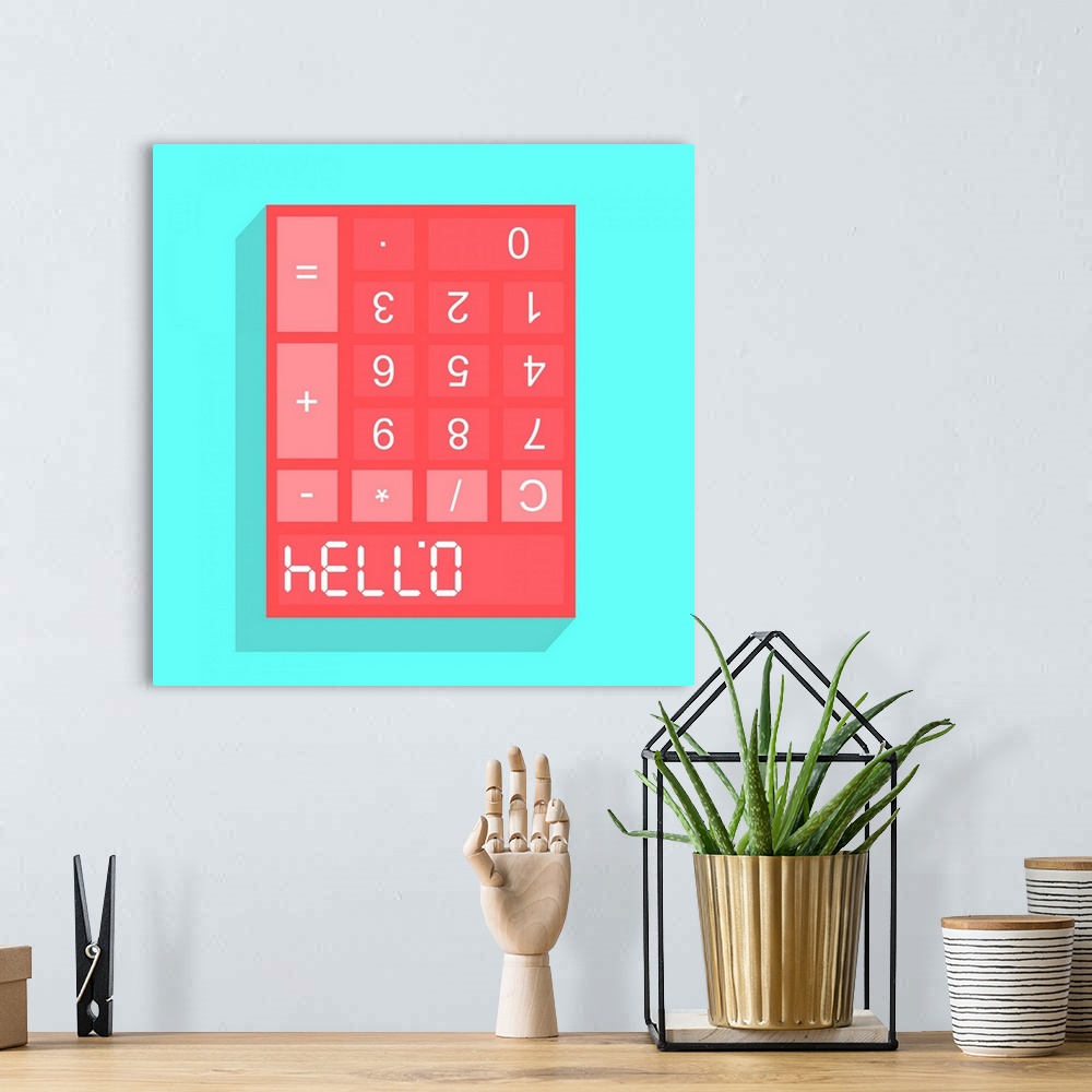 A bohemian room featuring Calculator display with HELLO formed from the upside down numerals 07734 when viewed inverted, conce