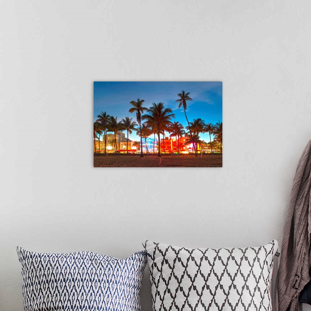 A bohemian room featuring Miami Beach Florida hotels and restaurants at sunset