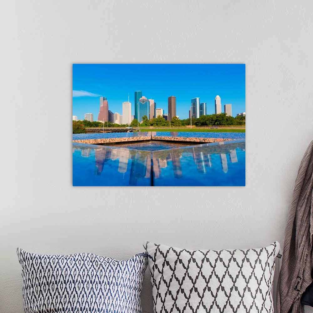 A bohemian room featuring Houston skyline and Memorial reflection Texas.