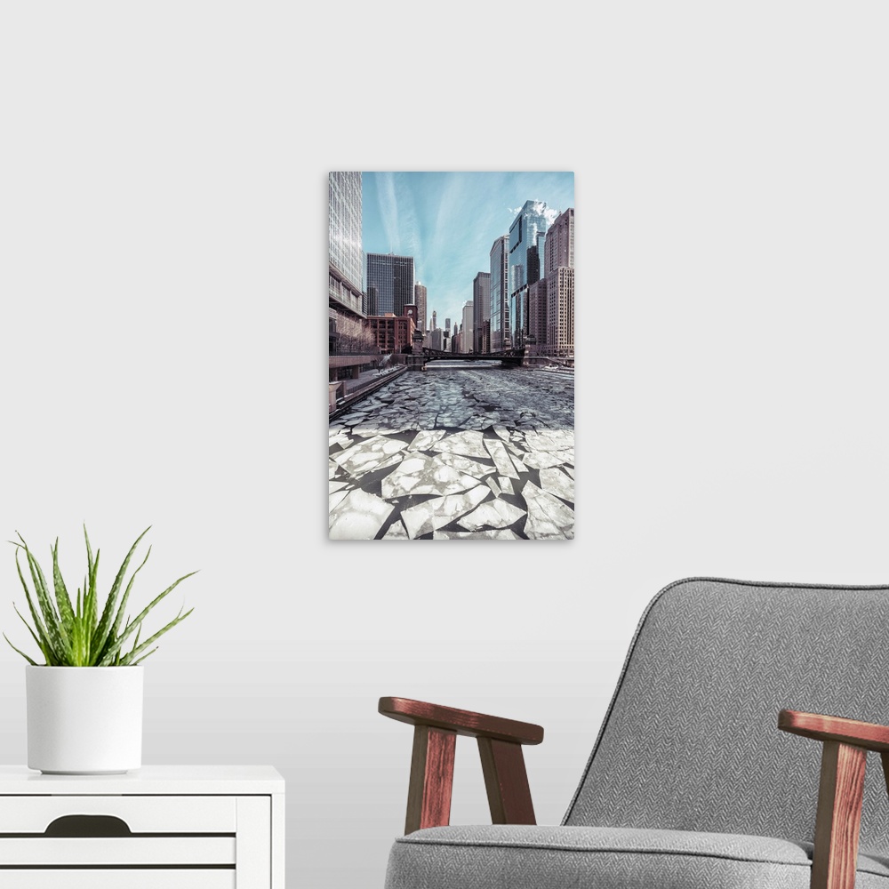 A modern room featuring Ice Floes On Chicago River, Winter Scenery, Polar Vortex