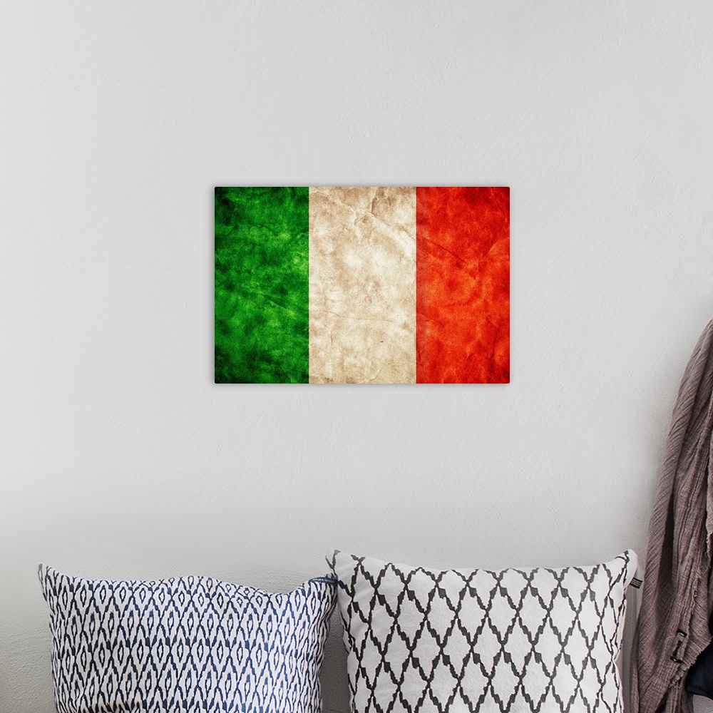 A bohemian room featuring Italian flag in a grunge style.