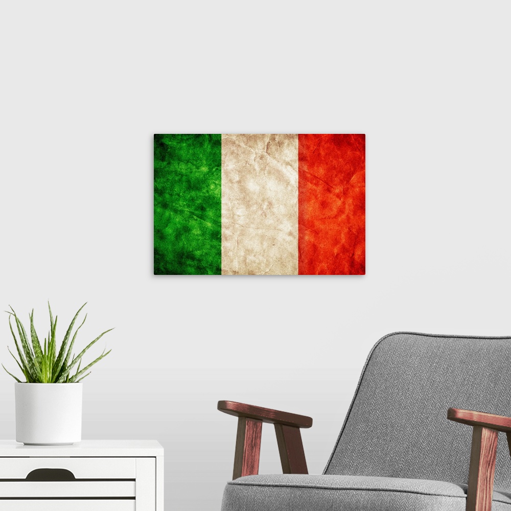 A modern room featuring Italian flag in a grunge style.