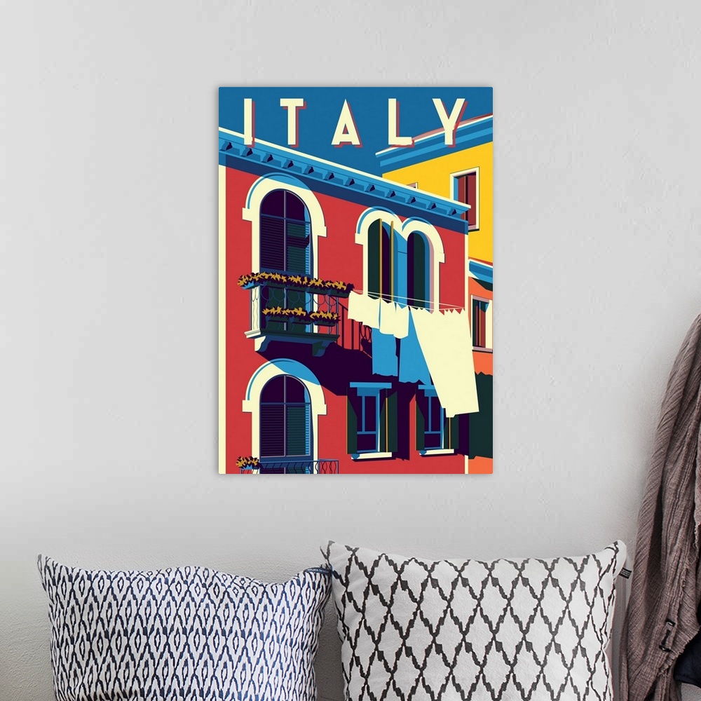 A bohemian room featuring Italy Travel Poster