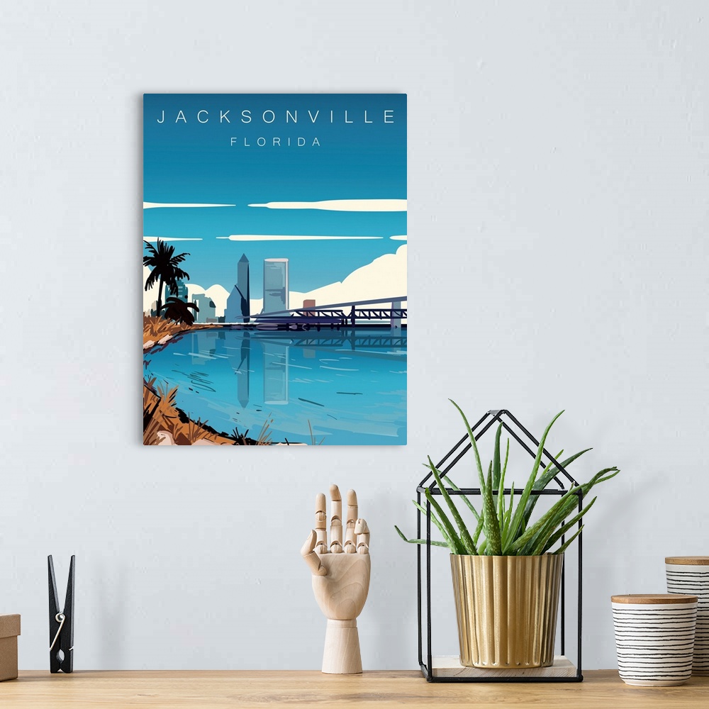 A bohemian room featuring Jacksonville Modern Vector Travel Poster