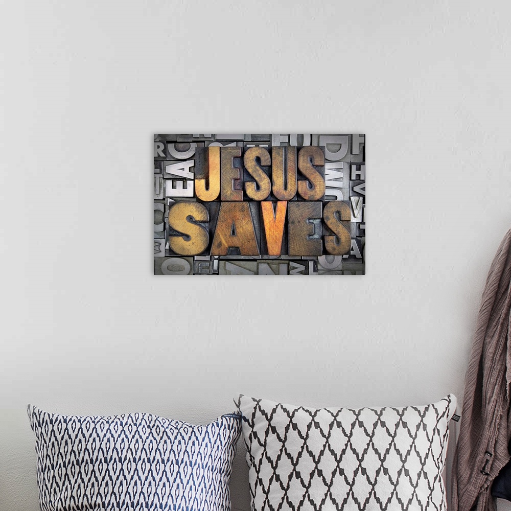 A bohemian room featuring Jesus Saves