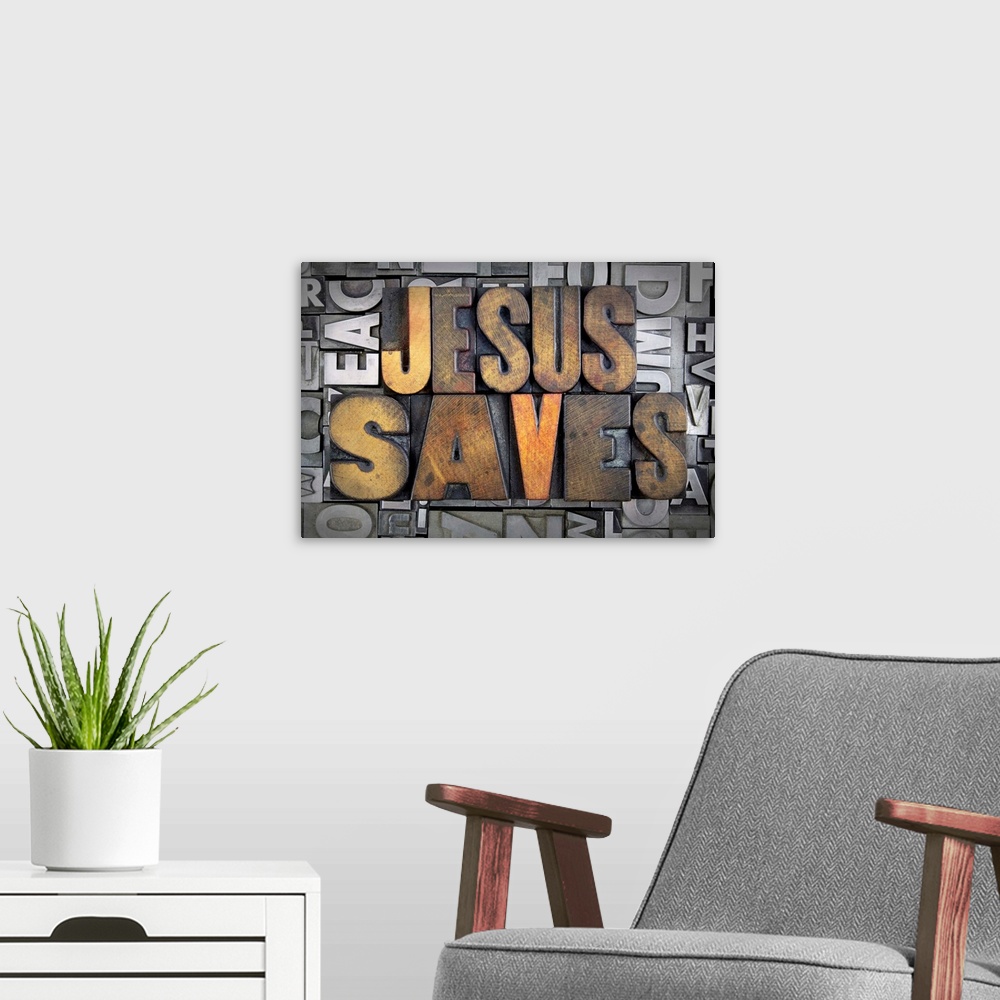 A modern room featuring Jesus Saves