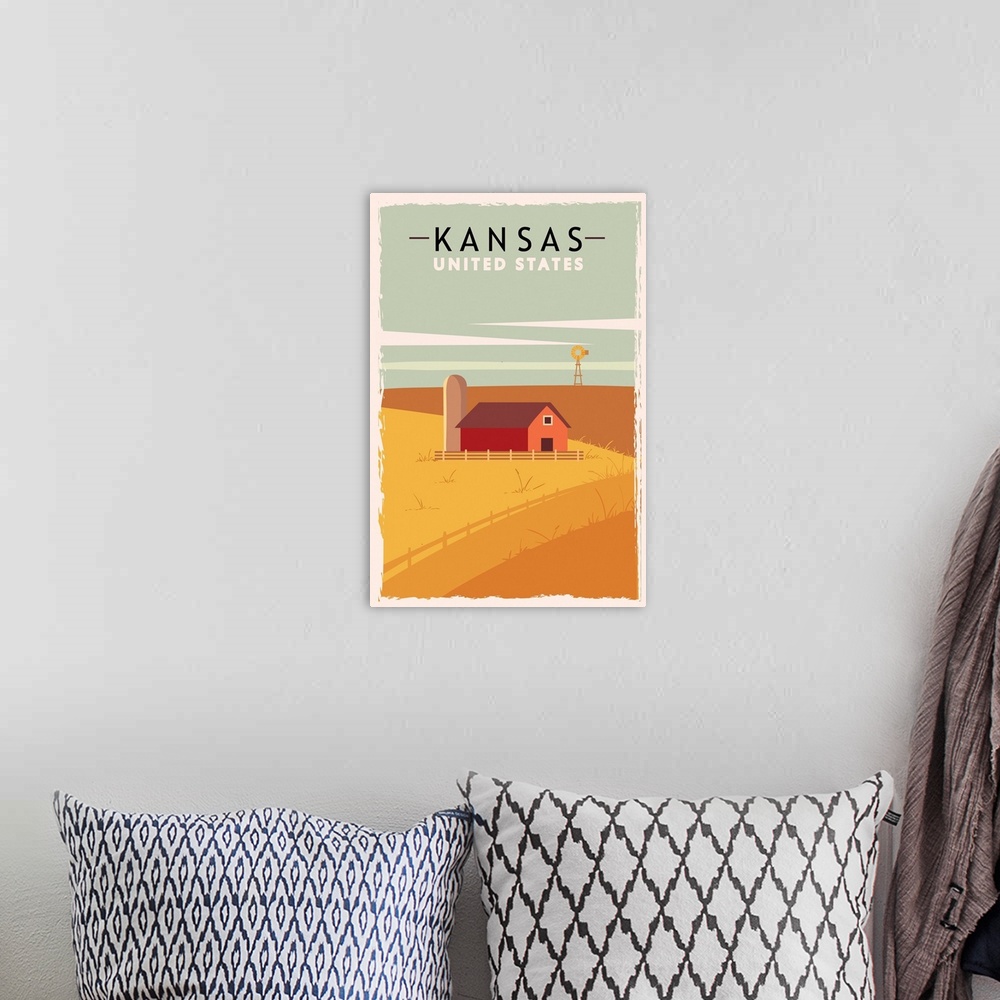 A bohemian room featuring Kansas Modern Vector Travel Poster