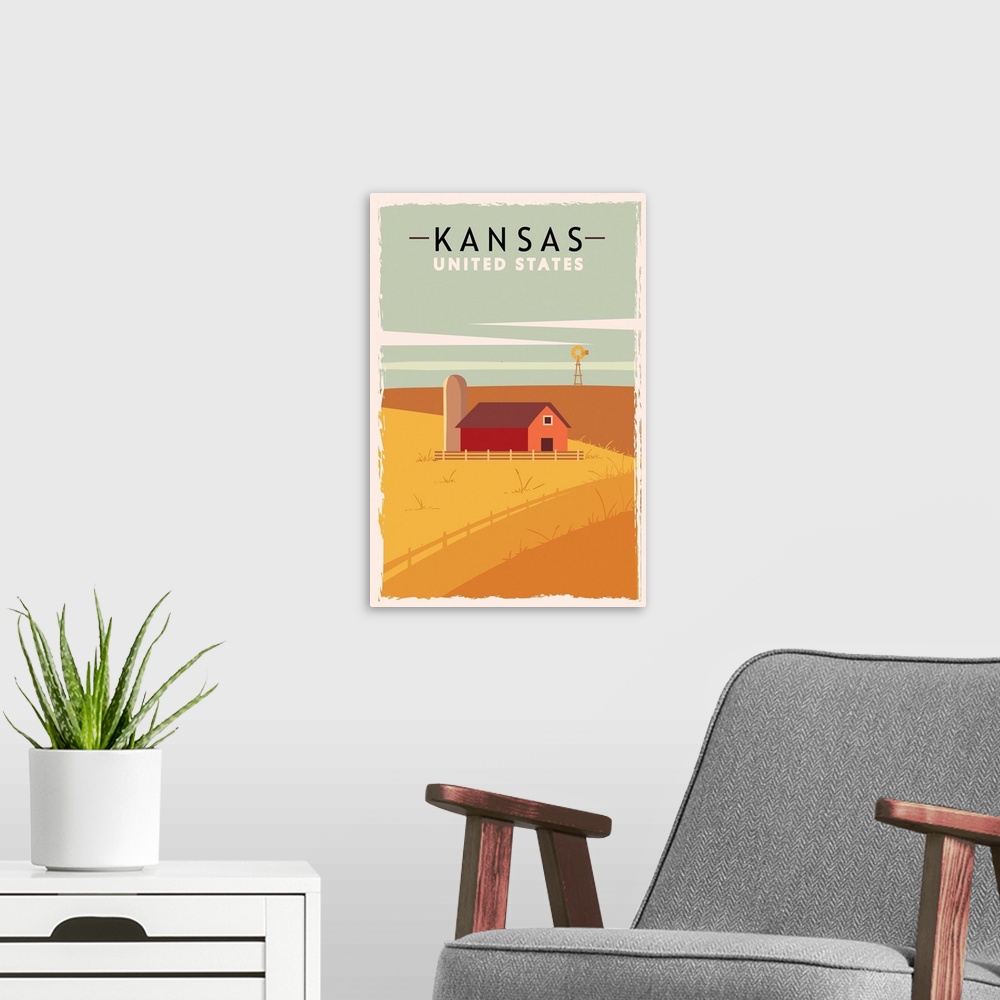 A modern room featuring Kansas Modern Vector Travel Poster
