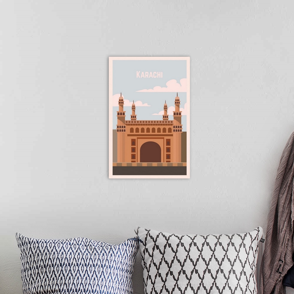 A bohemian room featuring Karachi Modern Vector Travel Poster