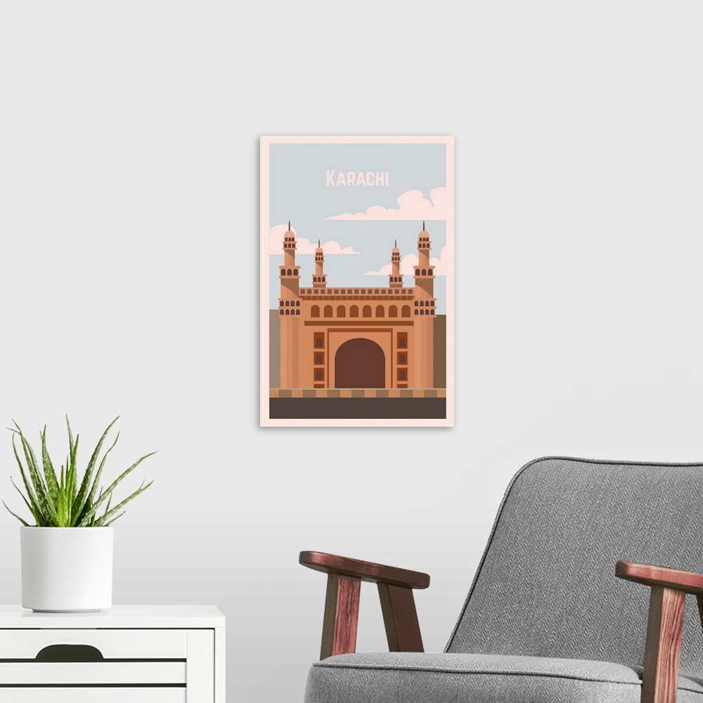 A modern room featuring Karachi Modern Vector Travel Poster