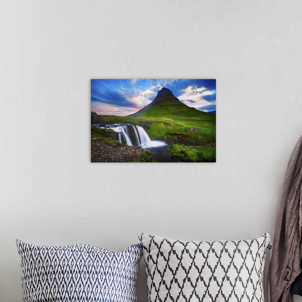 A bohemian room featuring Kirkjufell Mountain And Waterfalls In Iceland