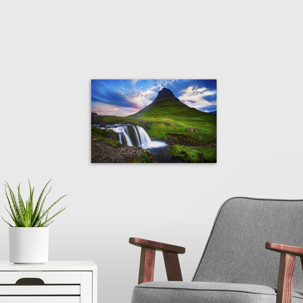 A modern room featuring Kirkjufell Mountain And Waterfalls In Iceland