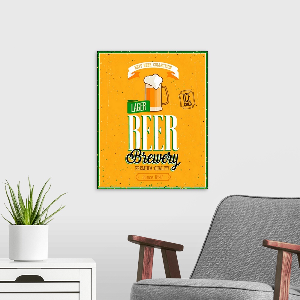 A modern room featuring Vintage Beer Brewery Poster. Vector illustration.