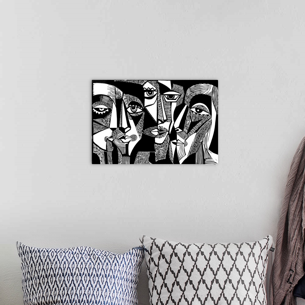 A bohemian room featuring Linocut Faces
