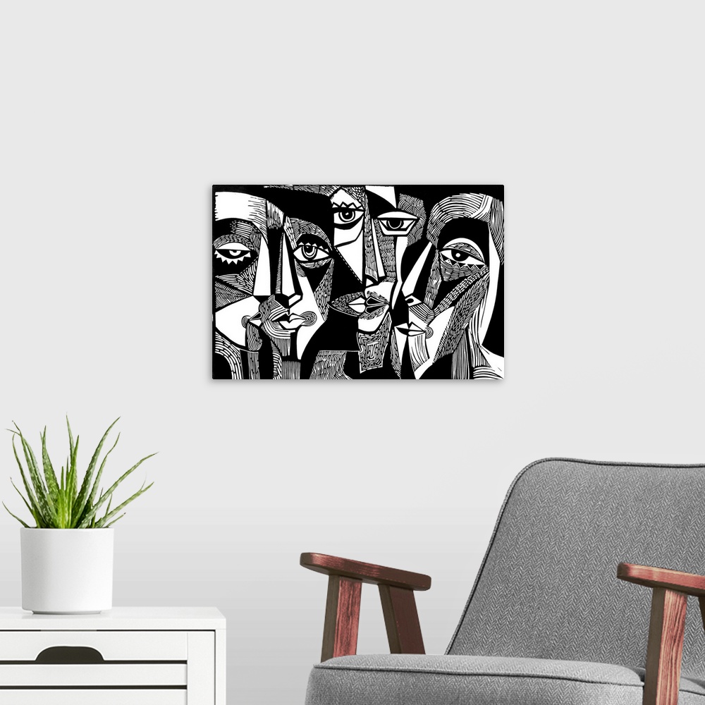 A modern room featuring Linocut Faces