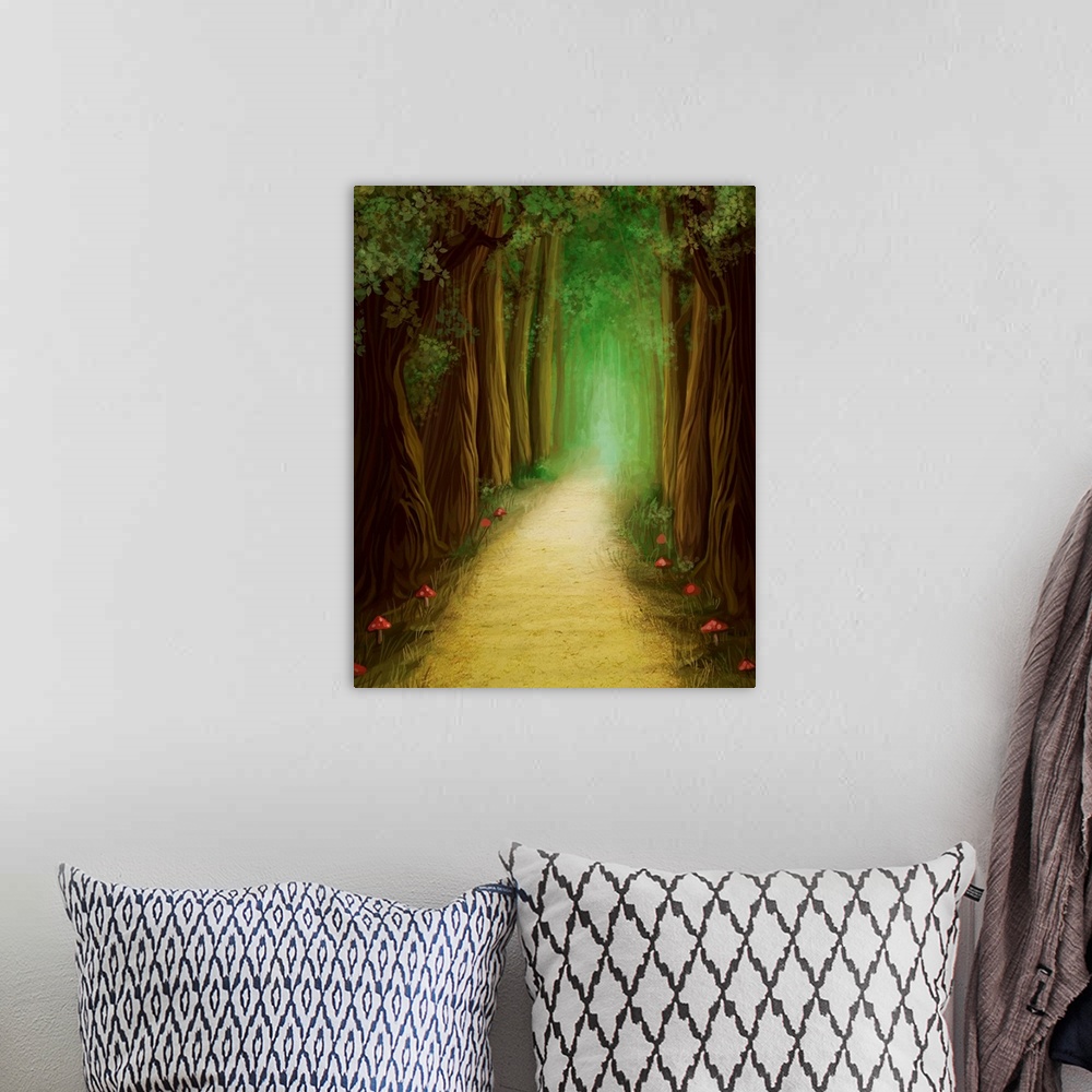 A bohemian room featuring Magic Dark Forest Road, Digital Painting