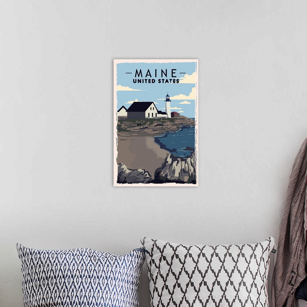 A bohemian room featuring Maine Modern Vector Travel Poster