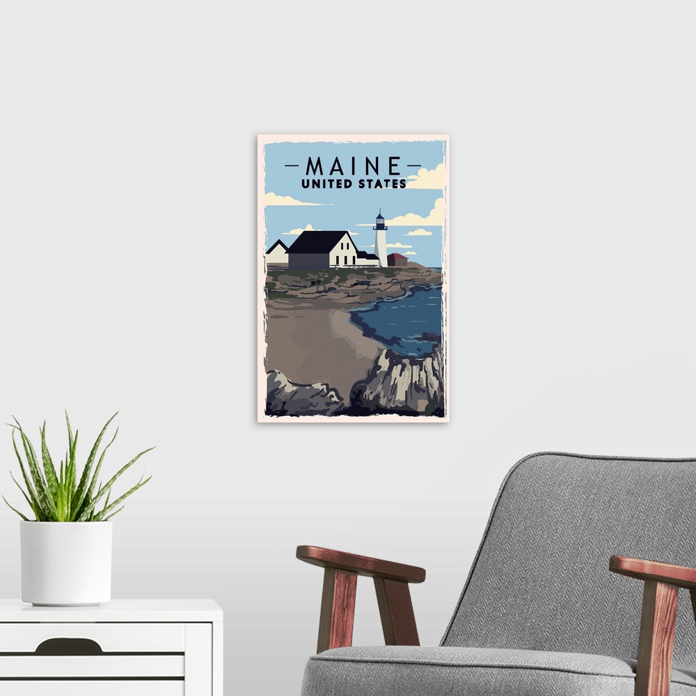 A modern room featuring Maine Modern Vector Travel Poster