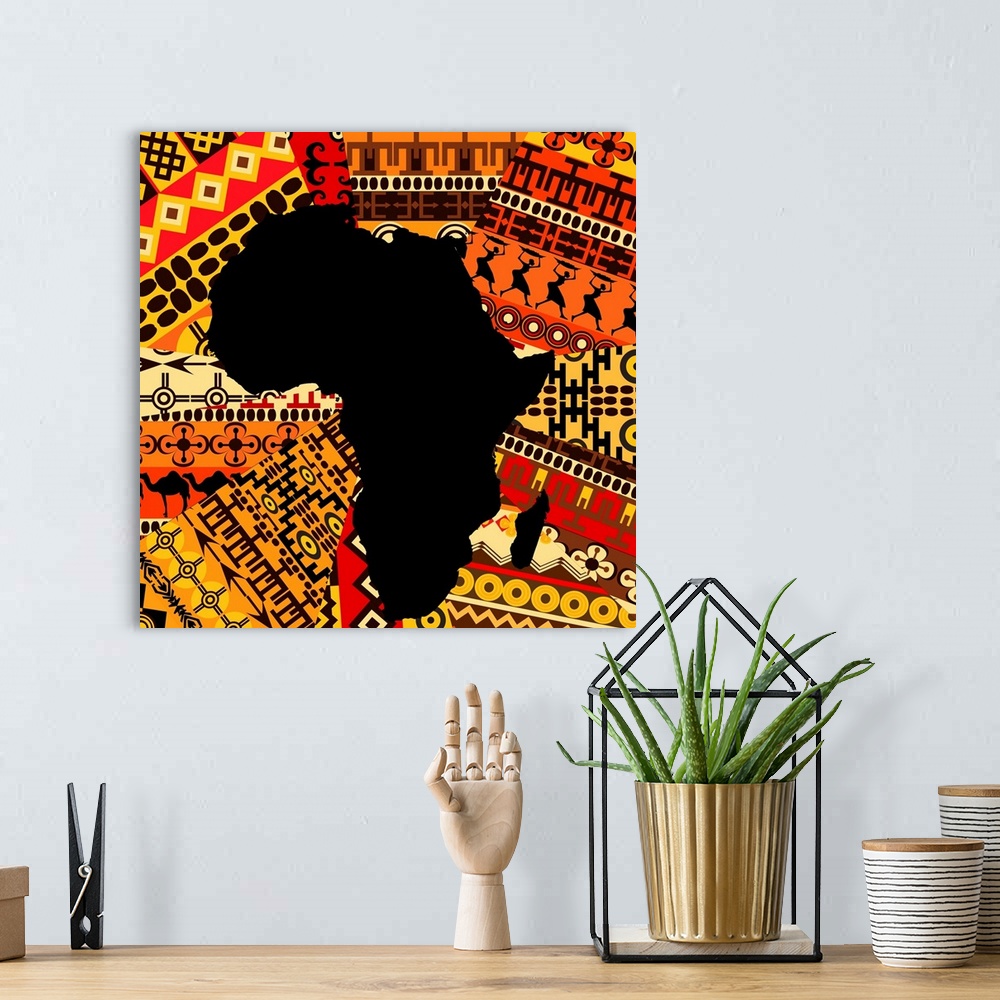 A bohemian room featuring Africa Map On Ethnic Background