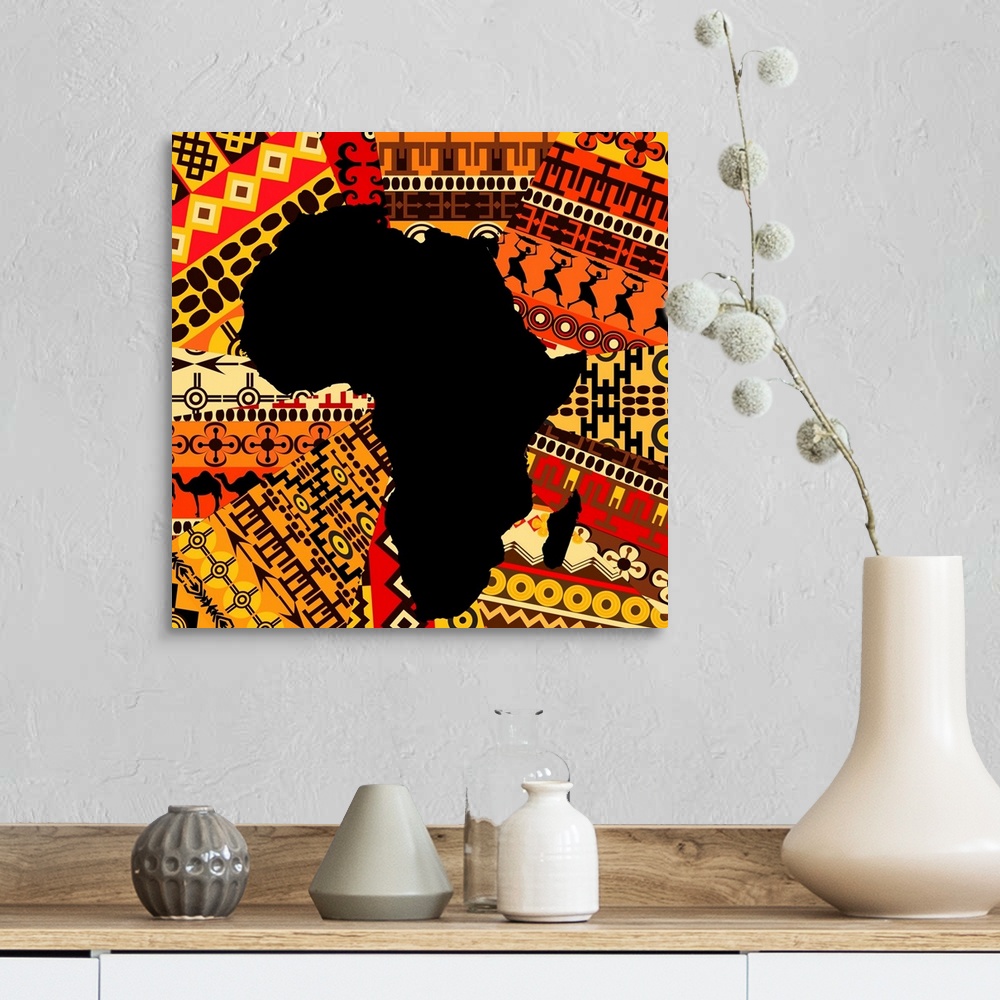 A farmhouse room featuring Africa Map On Ethnic Background