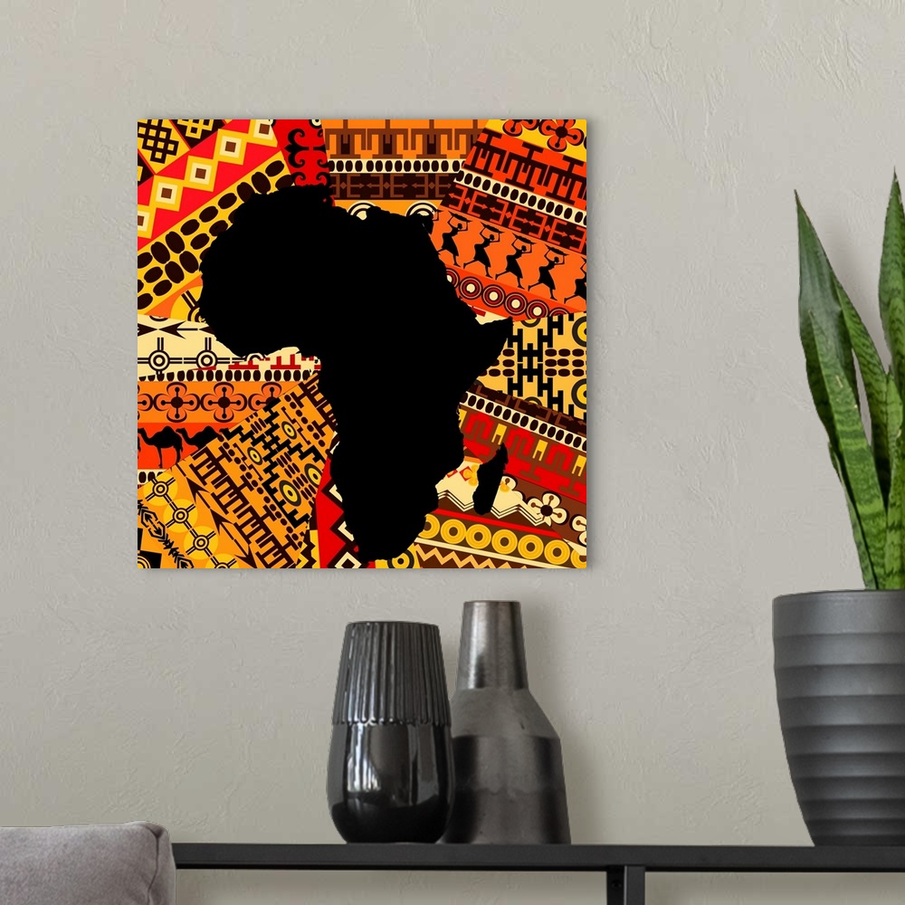 A modern room featuring Africa Map On Ethnic Background