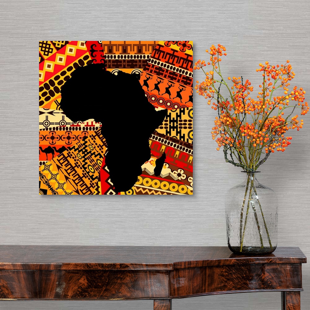 A traditional room featuring Africa Map On Ethnic Background