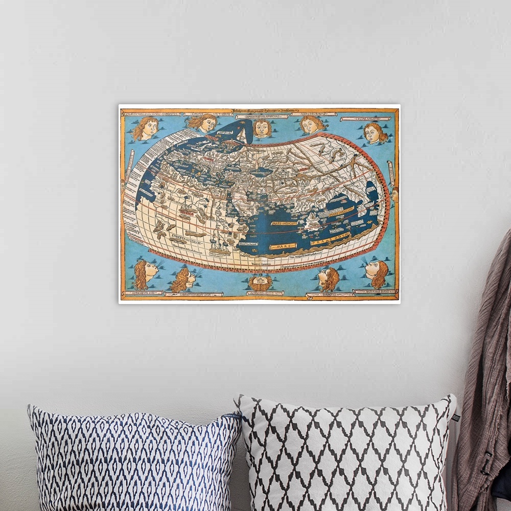 A bohemian room featuring Map of the world (in those days known), after Claudius Ptolemy's work (Egyptian Roman, mathematician