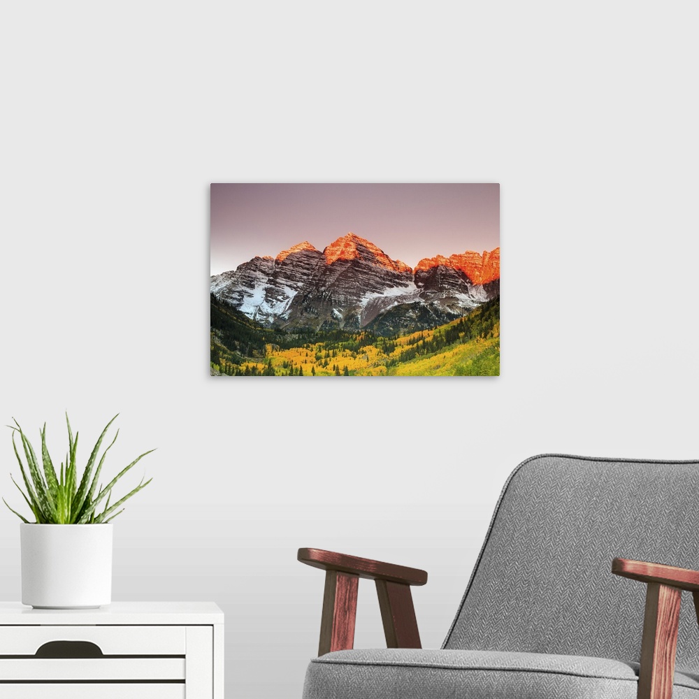 A modern room featuring Maroon Bells At Sunrise, White River National Forest, Colorado