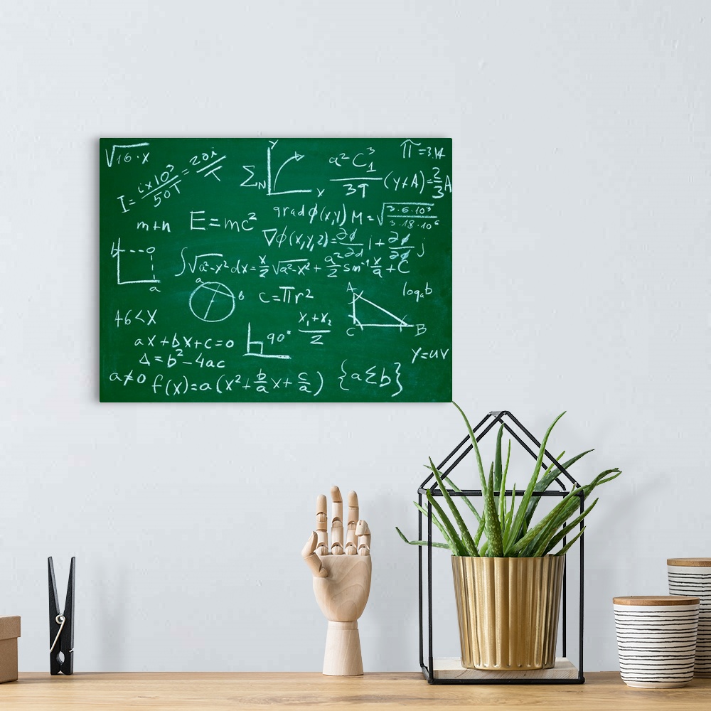 A bohemian room featuring Math Formulas On School Blackboard Education