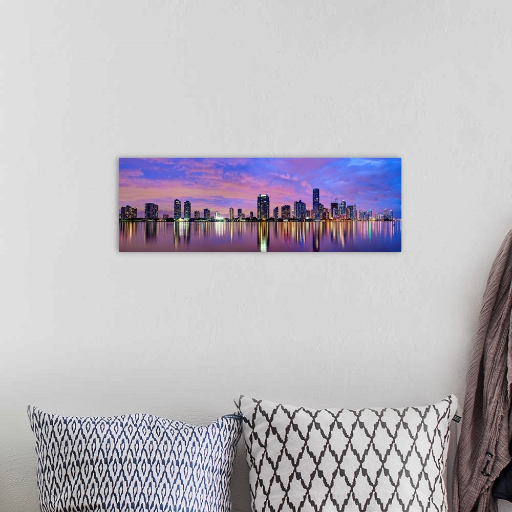 A bohemian room featuring Miami, Florida skyline at Biscayne Bay.