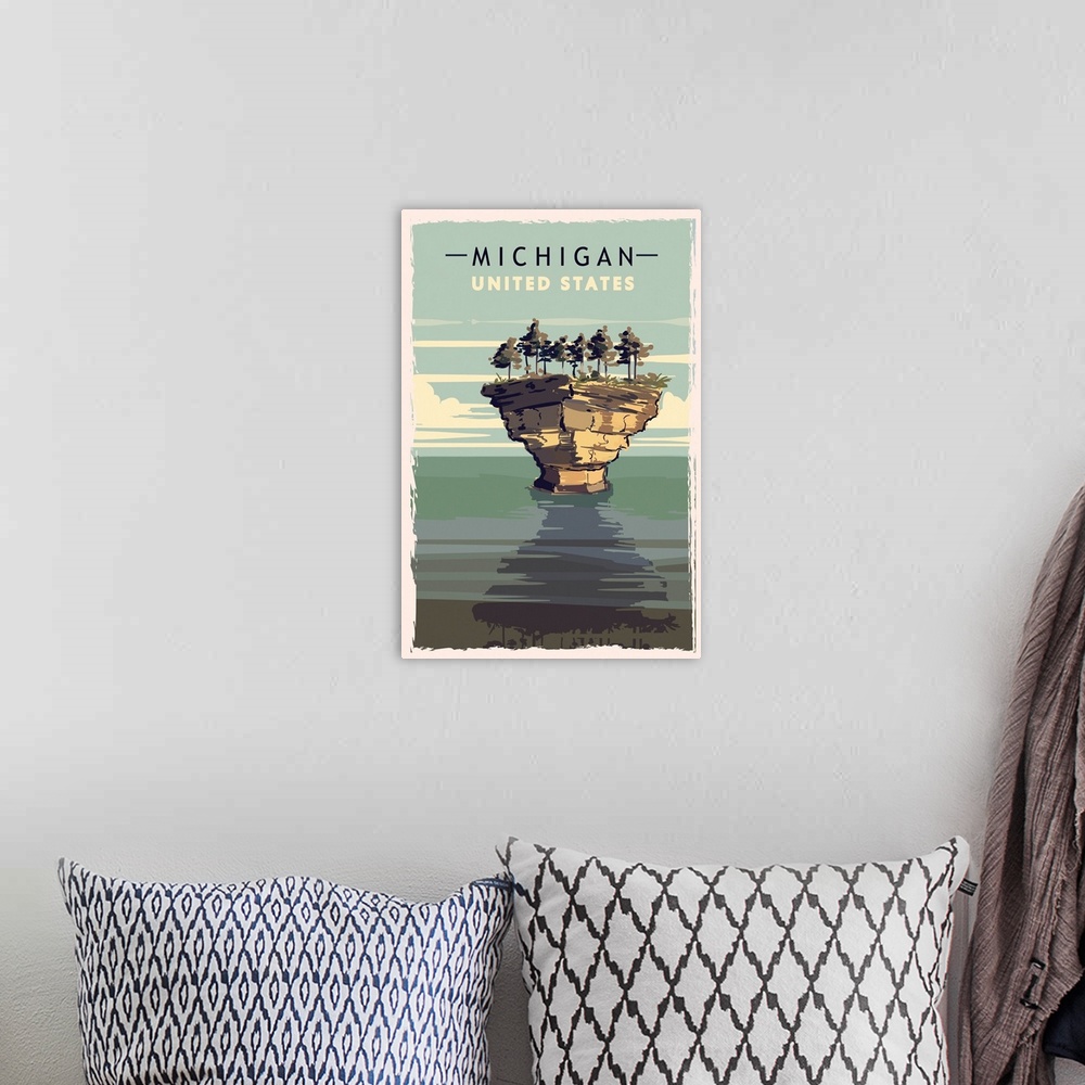 A bohemian room featuring Michigan Modern Vector Travel Poster