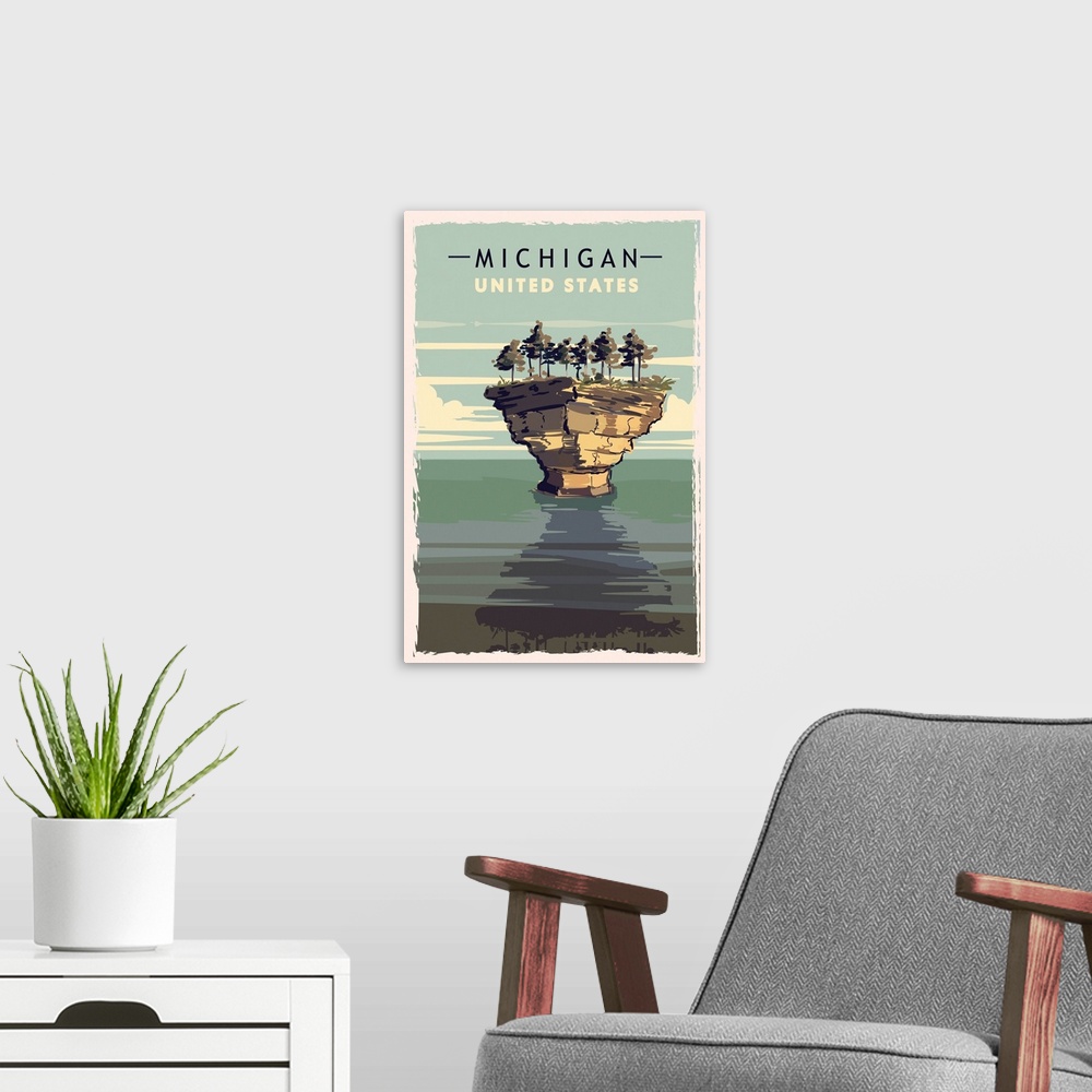 A modern room featuring Michigan Modern Vector Travel Poster