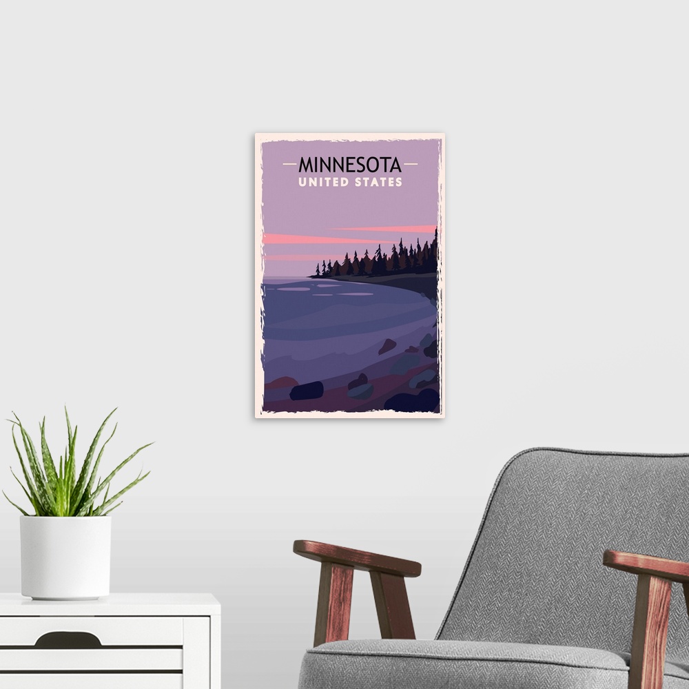 A modern room featuring Minnesota Modern Vector Travel Poster