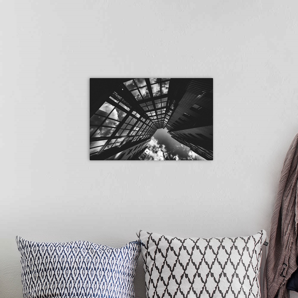 A bohemian room featuring Modern Multi-Story Art Photo In Black And White