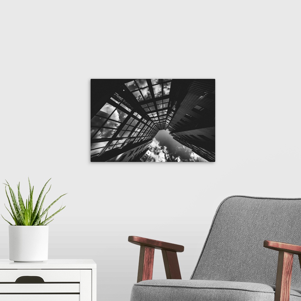 A modern room featuring Modern Multi-Story Art Photo In Black And White