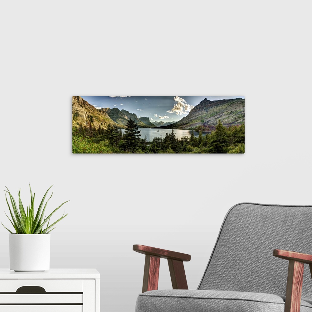 A modern room featuring Montana Glacier National Park Vista