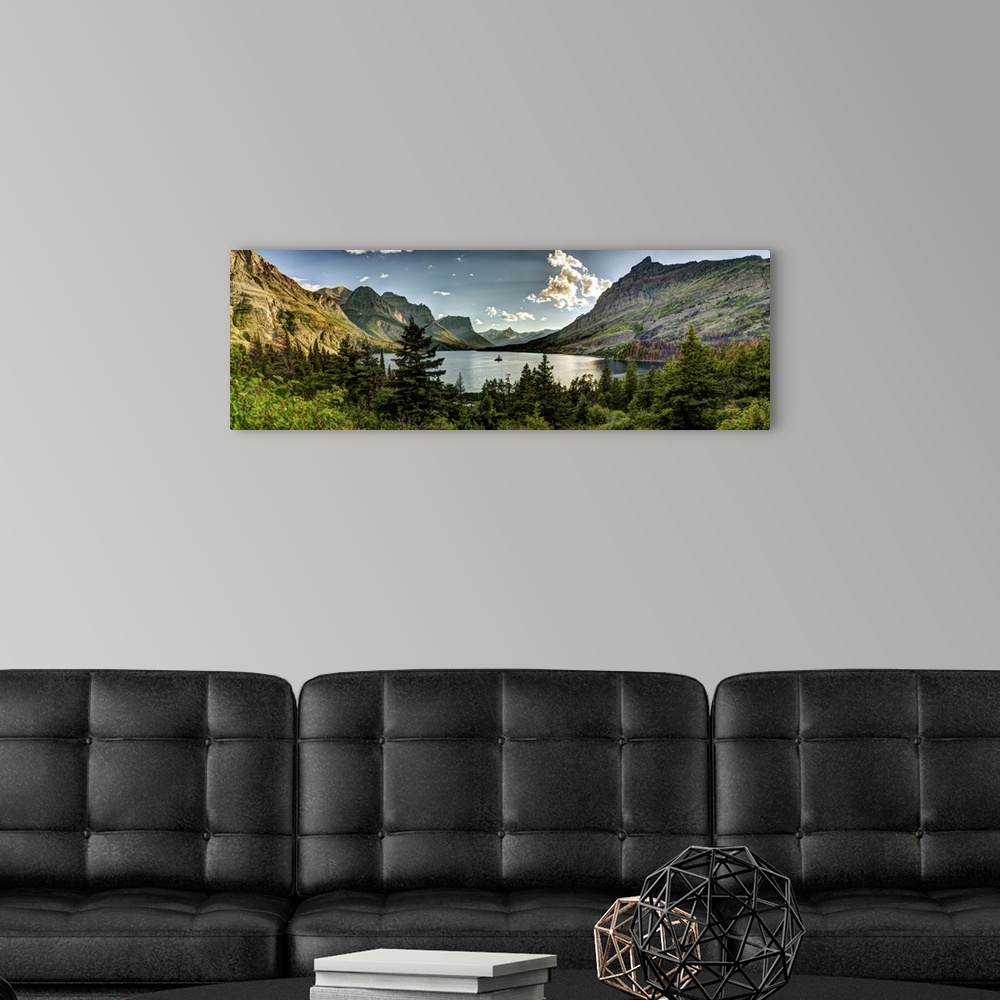 A modern room featuring Montana Glacier National Park Vista