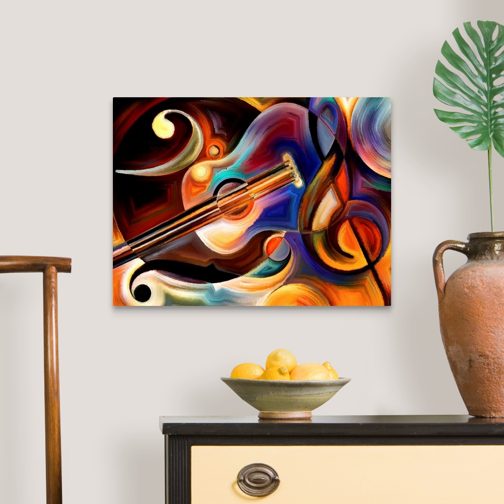 A traditional room featuring Abstract painting on the subject of music and rhythm.