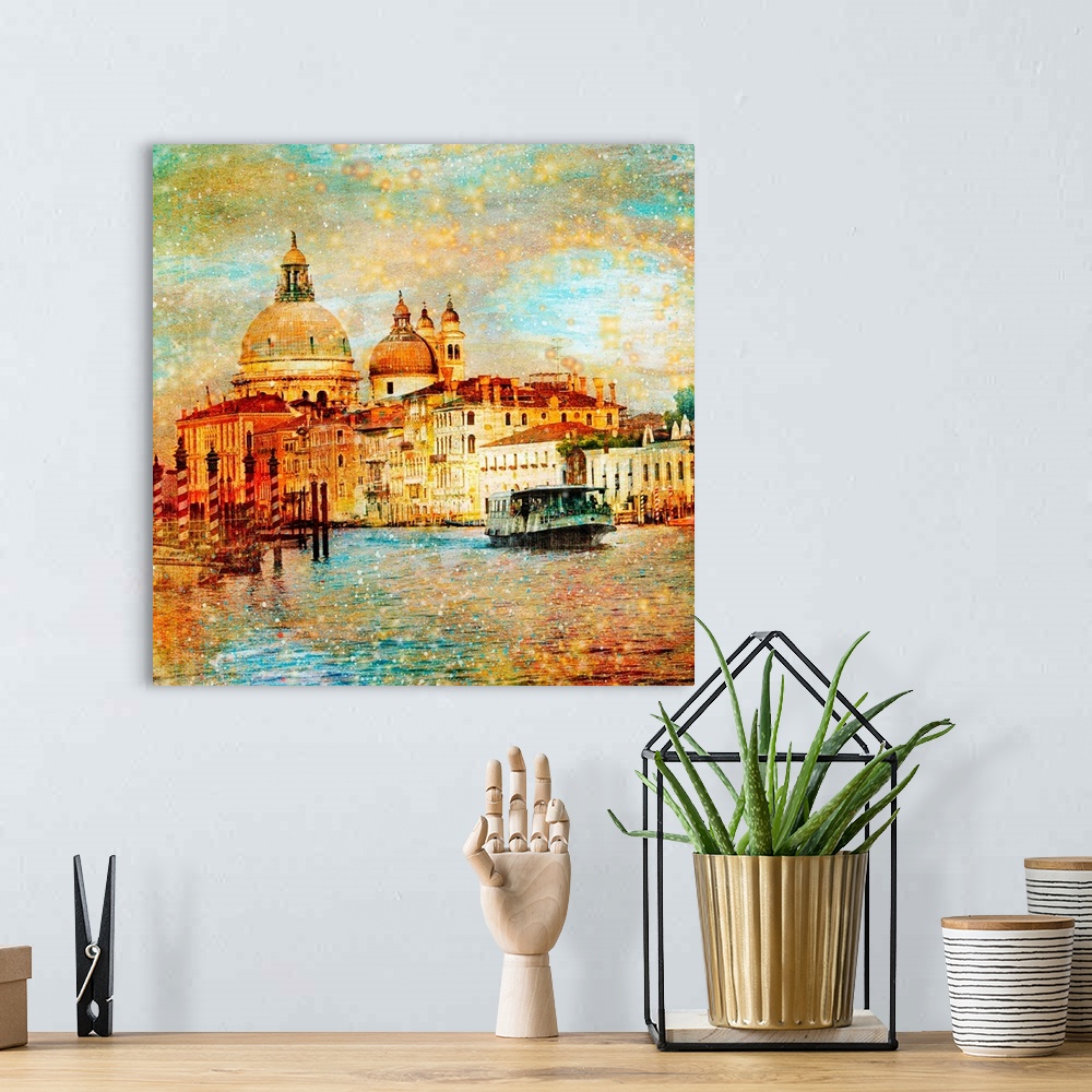 A bohemian room featuring mystery of Venice - artwork in painting style