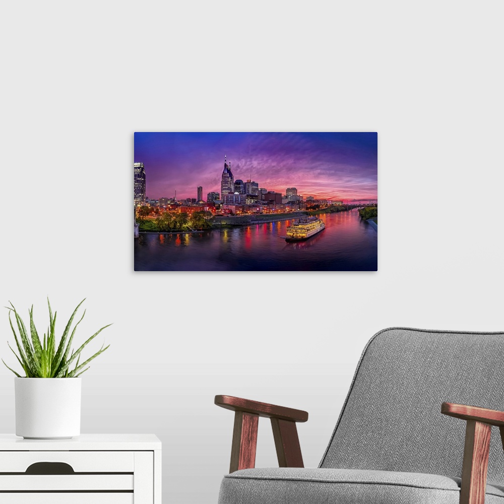 A modern room featuring Nashville Skyline Shortly After A Storm