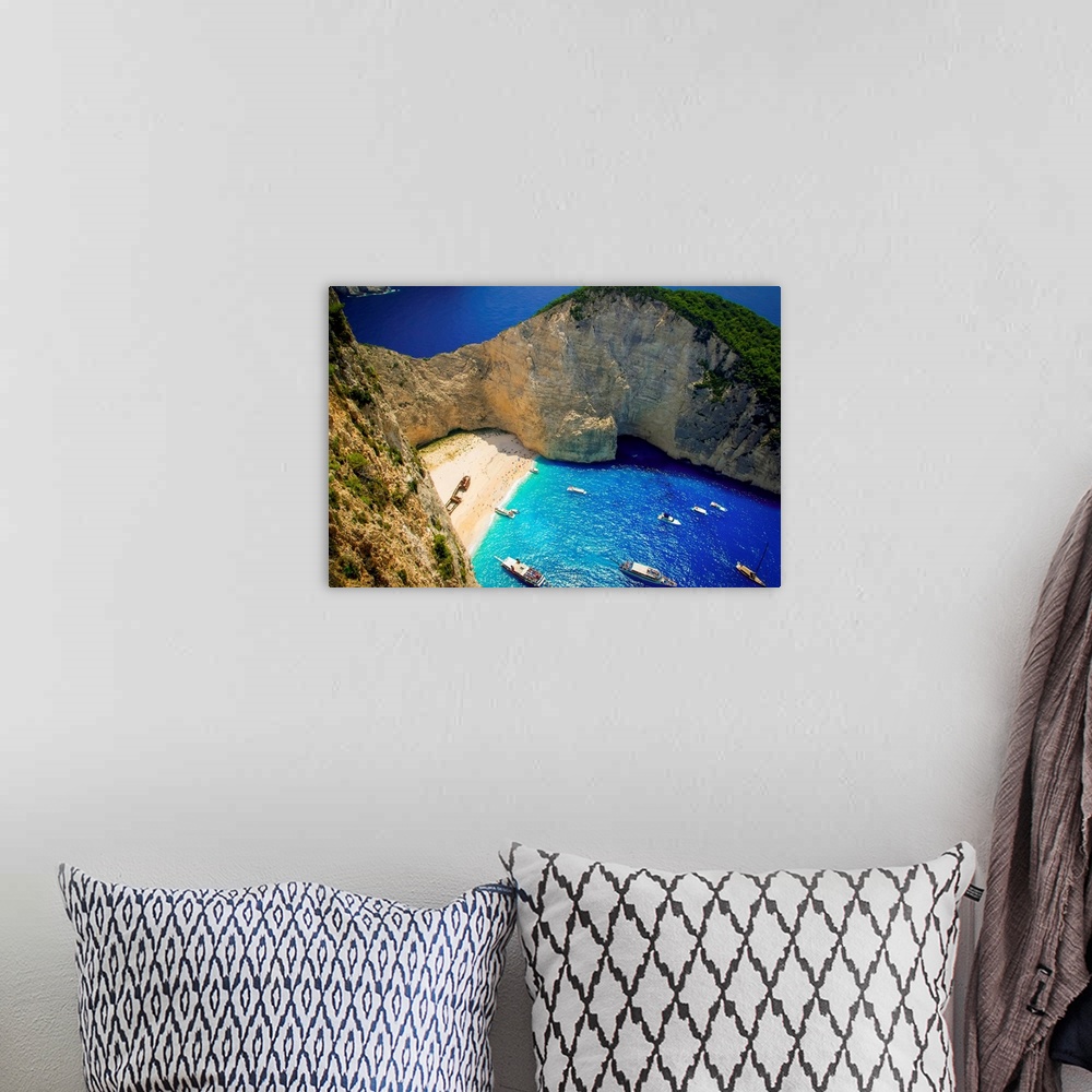 A bohemian room featuring Aerial view of the most beautiful beach in Zakynthos island - Navagio with shipwreck Greece Ionia...