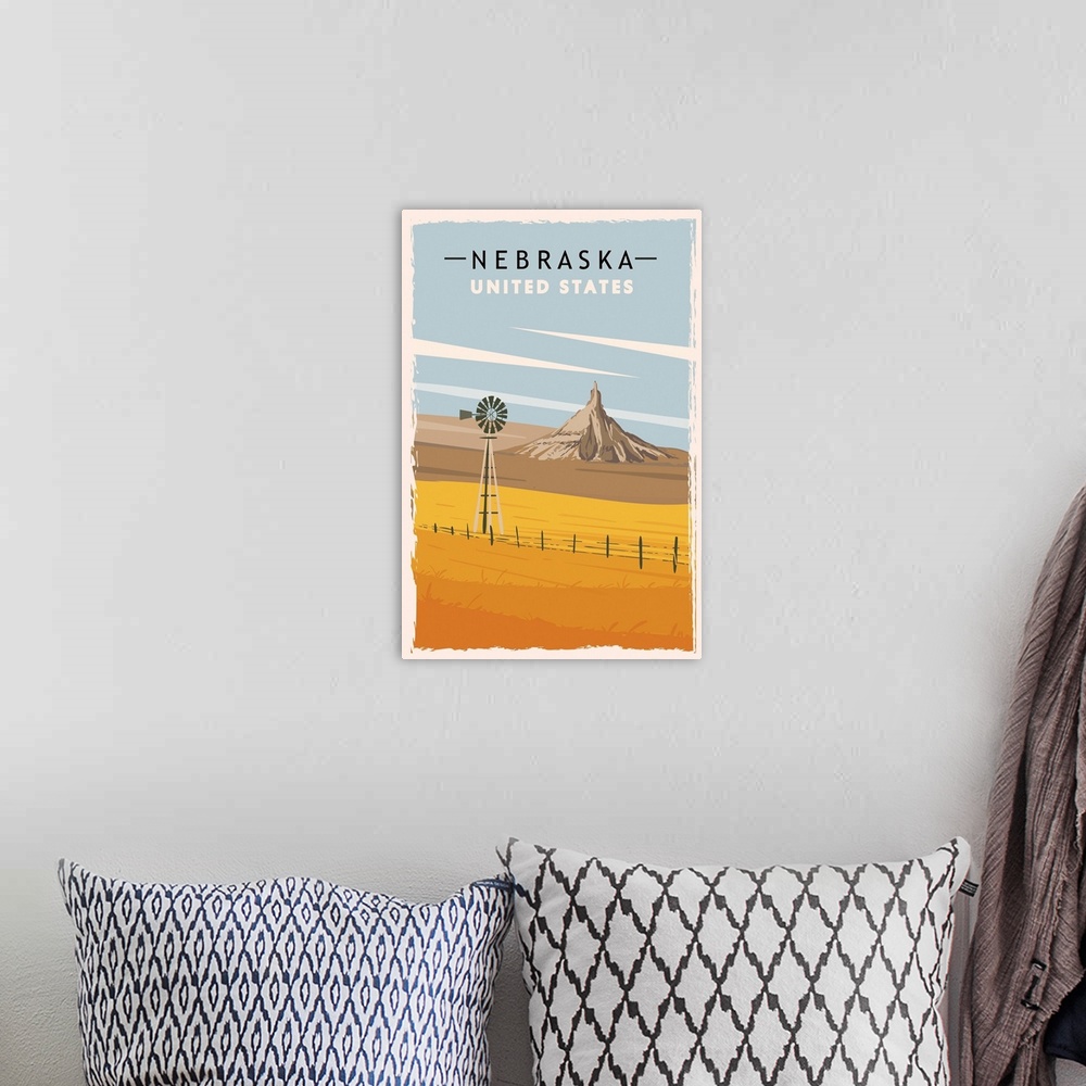 A bohemian room featuring Nebraska Modern Vector Travel Poster