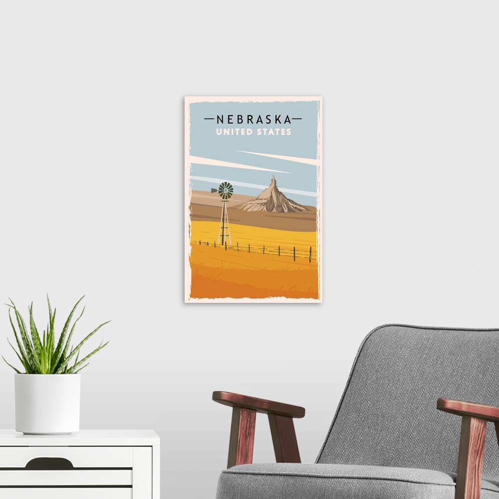 A modern room featuring Nebraska Modern Vector Travel Poster