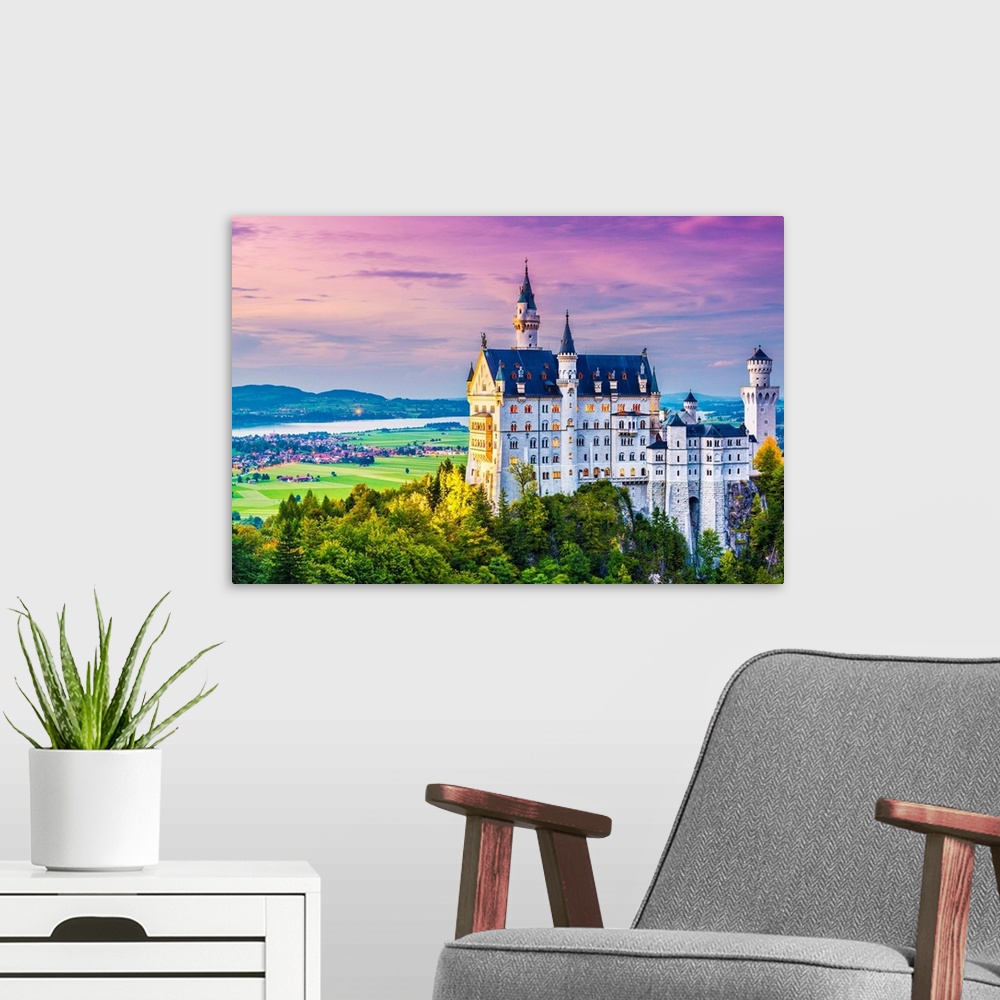 A modern room featuring Neuschwanstein Castle in Germany.