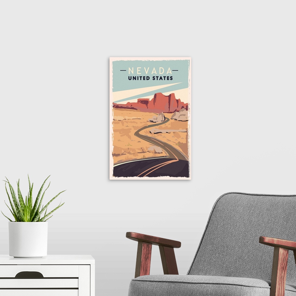 A modern room featuring Nevada Modern Vector Travel Poster