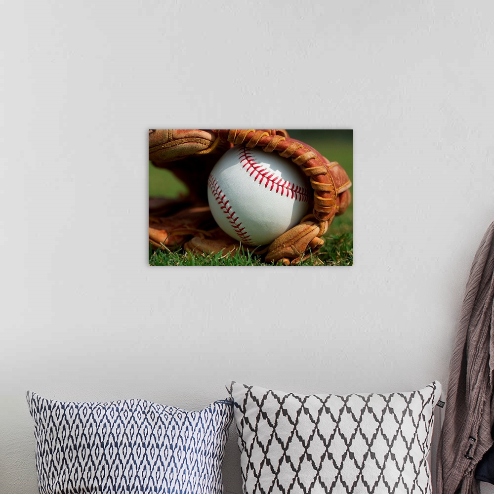 A bohemian room featuring New Baseball in a Glove in the Outfield.